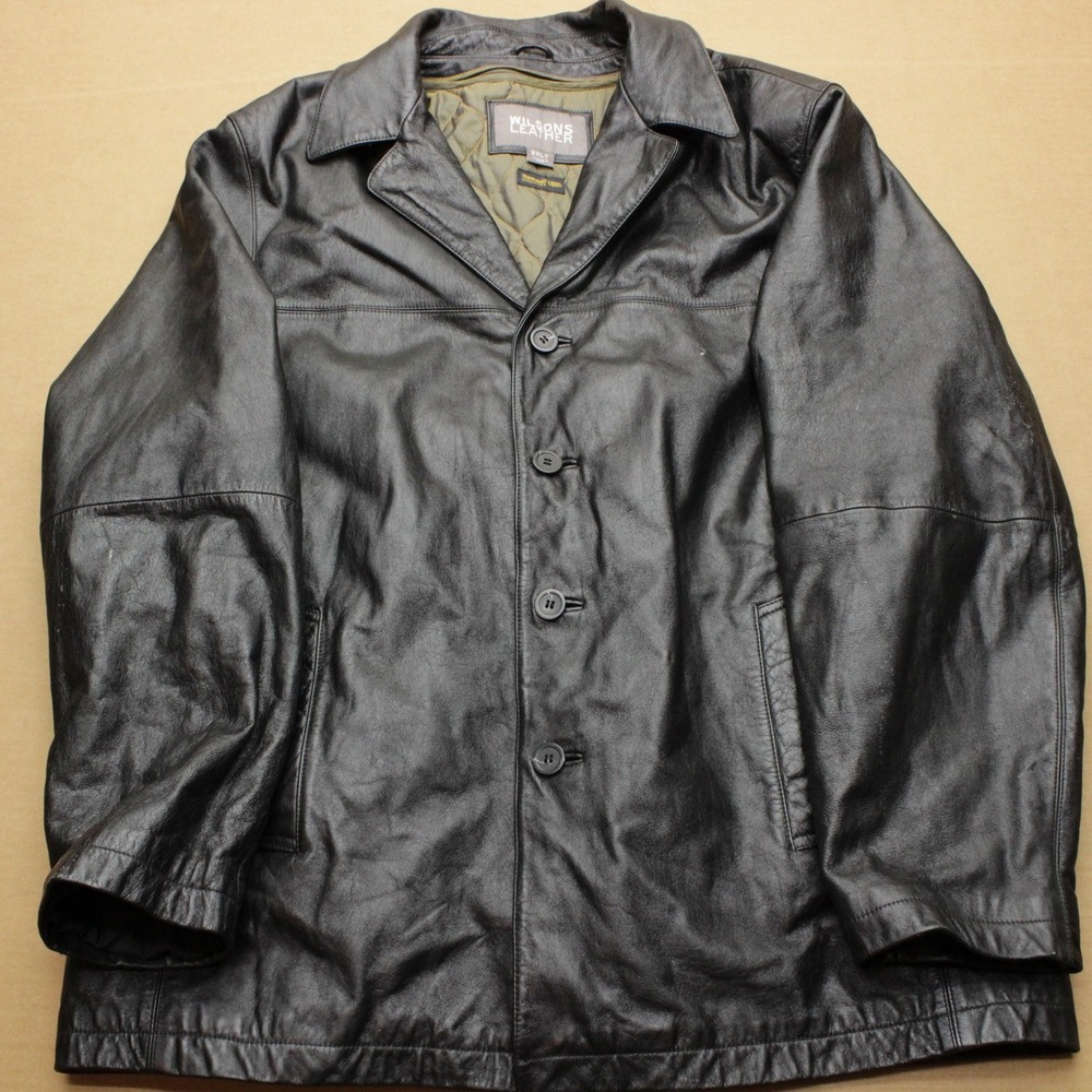Vintage Wilsons Leather Car Coat Mens 2XLT Black 3M Thinsulated Removable Liner